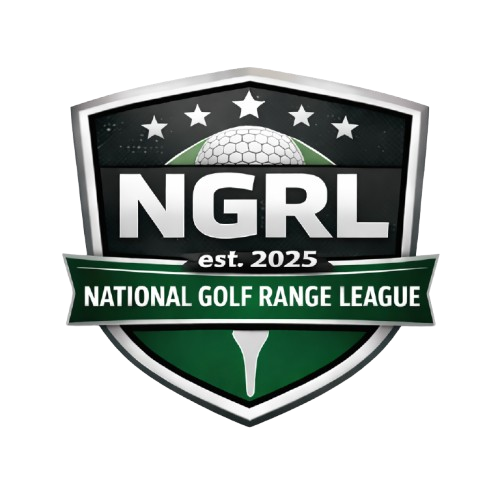Logo of the National Golf Range League with shield and golf ball design.