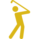 A person swinging a golf club in mid-swing.